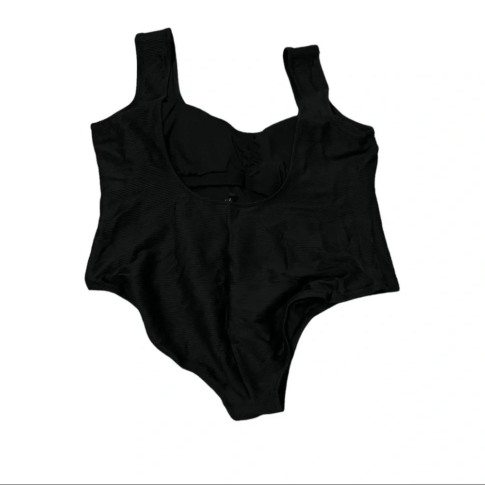 NWT J. Crew Size 24 Black Rib Square Neck One Piece Swimsuit AU931